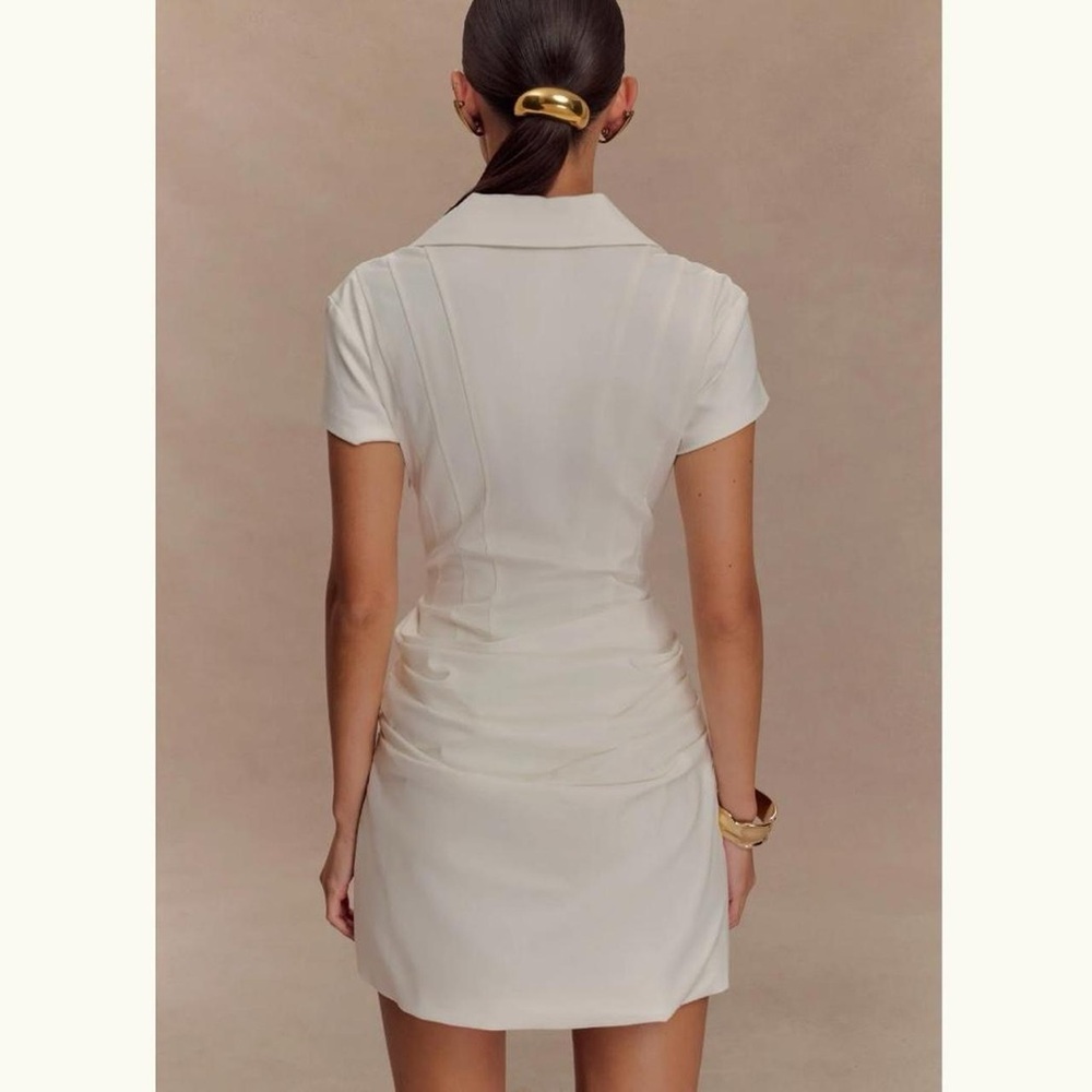 Meshki White Collared Ruched Mini Dress - Picture 5 of 9